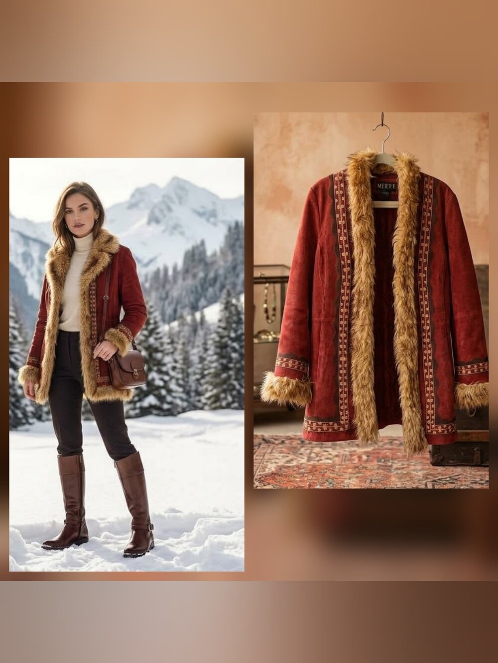 Mixit Rust Red Teddy-Trim Suede Jacket